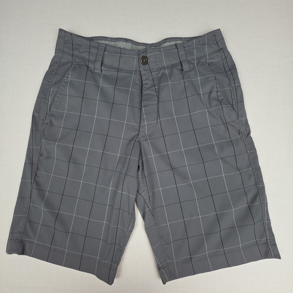 Under Armour HeatGear Loose Plaid Golf‎ Shorts Mens 32 Gray Performance 1317954